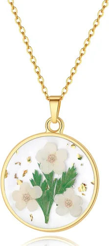 Vista 98 de Forget-Me-Not and Queen Anne's Lace Pressed Wildflower Necklace Birth Month Real Flower Necklace Gold/Silver Pressed Flower Jewelry