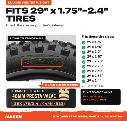 Vista 3 de Maxxis Welter - Tubo de bicicleta MTB, peso 29 x 1.75-2.4 pulgadas
