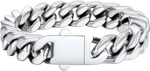 Vista 18 de FaithHeart - Pulsera de eslabones cubanos para hombre, acero inoxidable chapado en plata/negro/oro de 14 quilates, pulseras de eslabones