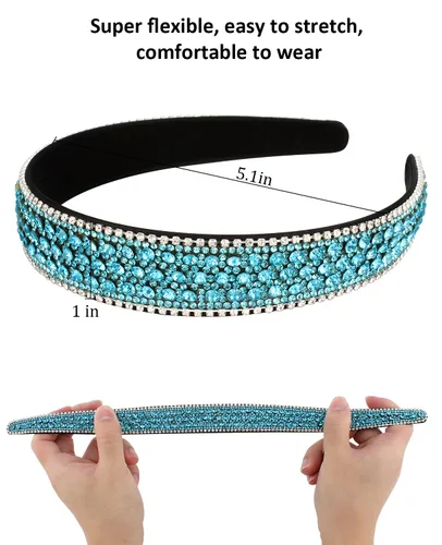 Vista 2 de Wecoe Diadema con diamantes de imitación para mujeres y niñas, azul, diadema de moda, antideslizante, brillante, cristal, diamante, banda fina