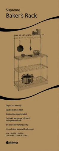 Vista 6 de Whitmor Supreme Baker's Rack con tabla de cortar de madera extraíble segura para alimentos, cromada