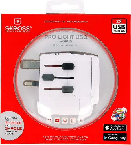 Vista 6 de SKROSS Pro Light World - Adaptador de viaje con USB Adaptador de viaje de 3 polos con sistema deslizante Diseñado para más de 200 países