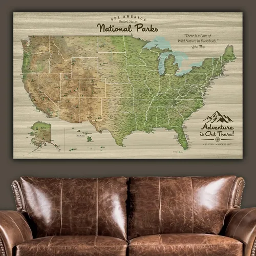 Vista 2 de HolyCowCanvas Mapa personalizado de Estados Unidos sobre lienzo con parques nacionales y monumentos, personalizable, mapa de Estados Unidos