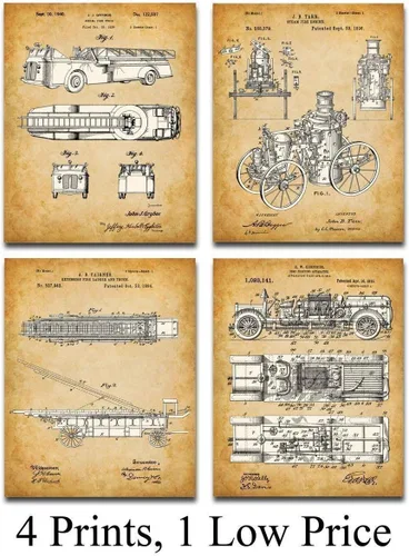 Vista 8 de Impresiones artísticas originales de bomberos, juego de cuatro fotos (8 x 10) sin marco, hace una gran decoración de estación de bomberos y regalo