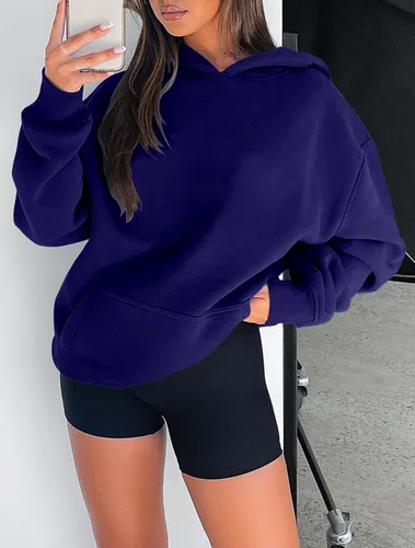 Vista 14 de onlypuff Sudadera casual con capucha para mujer, de manga larga, con bolsillo de canguro, hombro caído