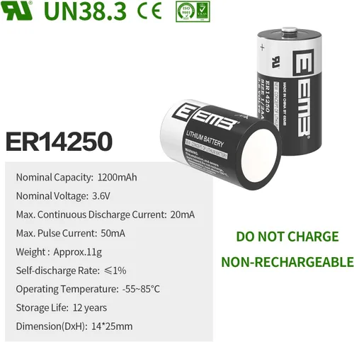 Vista 2 de EEMB Batería ER14250 1/2AA 3.6V Li-SOCL₂ Batería de litio no recargable XL-050F SB-AA02 LS14250 para medidor de collar de perro Sensor Sensor