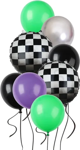 Vista 6 de Paquete de Globos de Coche de Carreras Globos a Cuadros Azules y Negros de Látex para Niños Un Feliz Primero, Segundo, Vintage, Dos, Rápidos, Un