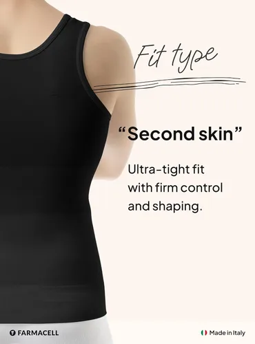 Vista 6 de Farmacell Camiseta sin mangas de compresión para hombre, ropa interior de algodón con control de abdomen, hecha en Italia, 417 Negro