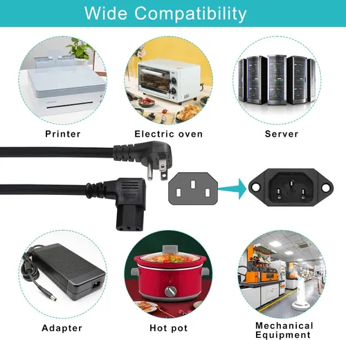 Vista 8 de [Paquete de 2] Cable de alimentación para computadora de 90 grados, enchufe plano de perfil bajo de 1 pie a cable de alimentación IEC C13 en ángulo