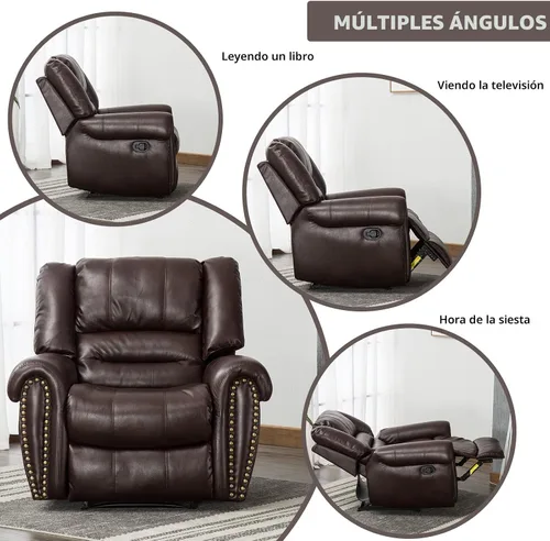 Vista 7 de CANMOV Silla reclinable de cuero, silla reclinable manual clásica y tradicional con cómodos brazos y respaldo, sofá individual para sala de estar