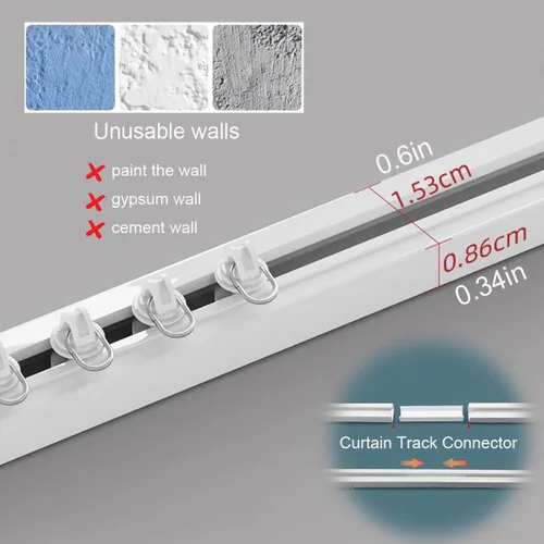 Vista 5 de Adhesive Curtain Track Ceiling or Wall Mount, Ceiling Sliding Curtain Rail System No Damage, No-Drill Installation Curtains Rod for Room Divider