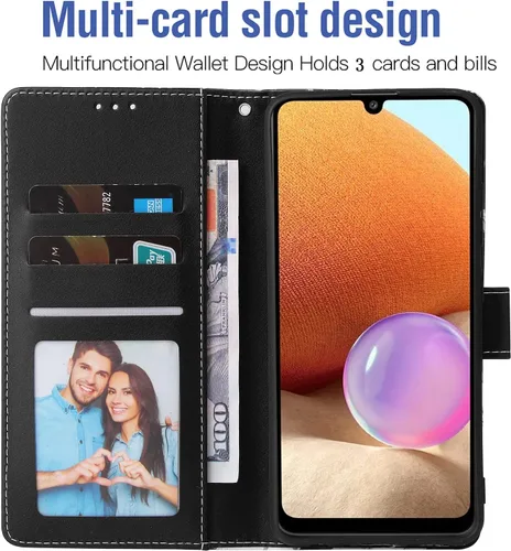 Vista 3 de Asuwish Funda compatible con Samsung Galaxy A32 5G de 6.5 pulgadas, protector de pantalla de vidrio templado, tarjetero con función atril para Negro
