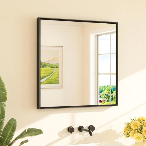 Vista 52 de TETOTE Espejo de baño dorado cepillado de 20" x 30", espejo de tocador de baño rectangular de latón dorado cepillado con marco biselado para sobre