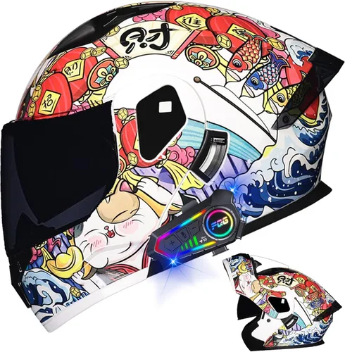 Vista 40 de Casco modular Bluetooth para motocicleta, aprobado por DOT, de cara completa, abatible, antivaho, doble visera, casco de motocicleta de calle, LENTE