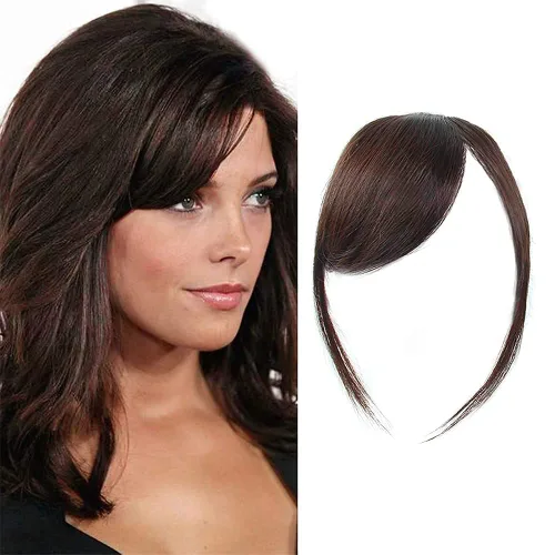 Vista 17 de Flequillo lateral con clip en cabello humano real natural con clip en flequillo lateral, extensiones de cabello lacio con flecos (rubio/613#)