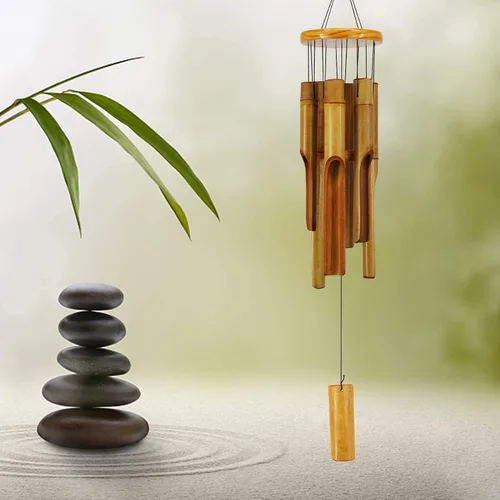 Vista 2 de Campanas de viento de bambú para exteriores, Campanas de viento de madera con melodía de tono profundo, Campana de viento Zen clásica de 30