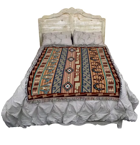 Vista 2 de Pure Country Weavers - Manta con fetiches - Inspirada en nativos americanos del suroeste - Manta tejida de regalo, algodón, 72x54, fabricada en EE.UU