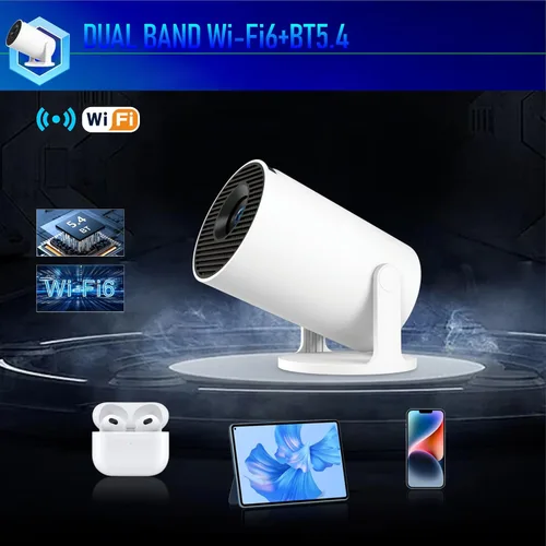 Vista 7 de Mini proyector portátil, proyector inteligente, corrección horizontal automática, brillo nativo 1080P 200 ANSI, proyector de película al aire libre