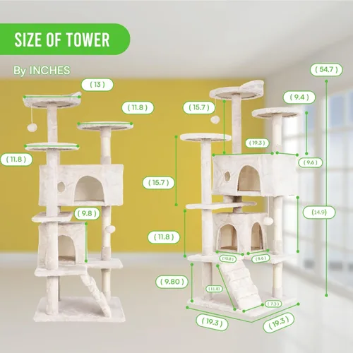 Vista 3 de 24/7 Shop at Home Court - Torre de árbol para gatos de varios niveles de 54 pulgadas con bola colgante y postes rascadores para gatos