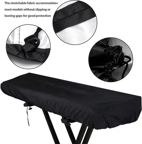 Vista 3 de Cubierta antipolvo para teclado de piano de 61 teclas, tela elástica de elastano con bloqueo de cable ABS, protector universal a prueba de polvo