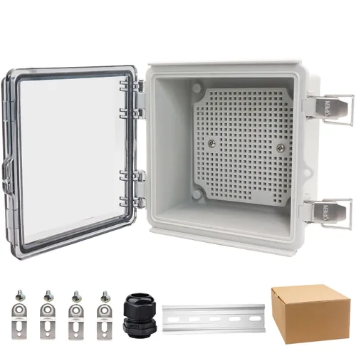 Vista 17 de Caja eléctrica impermeable, caja de conexiones IP67, pestillo de acero inoxidable, cubierta transparente con bisagras, carcasa para proyectos