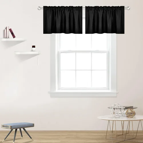 Vista 26 de DECOVSUN Cenefas Aqua para ventanas de cocina, con bolsillo para barra, opacas, con aislamiento térmico, 1 panel de 42 x 18 pulgadas