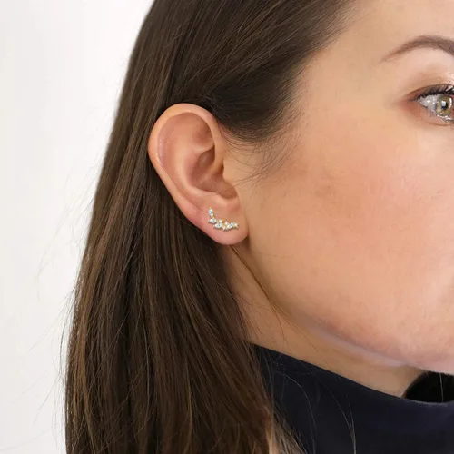 Vista 2 de Rnivida Aretes tipo dormilona de plata de ley 925, hipoalergénicos, pequeños aretes de circonita cúbica para mujer