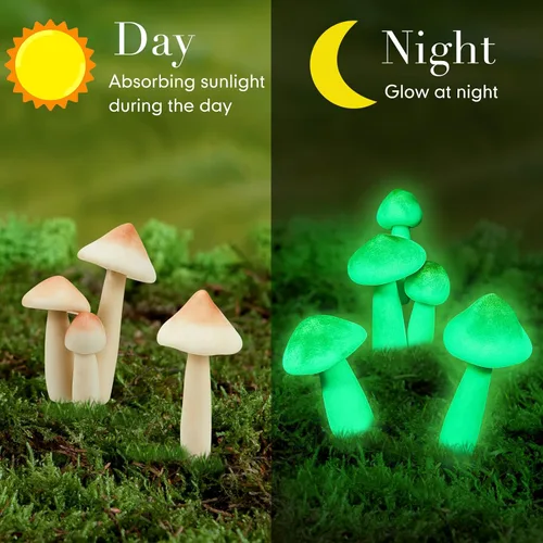Vista 3 de Taiyin 5 piezas de hongos luminosos en miniatura para jardín al aire libre, hongos resistentes al agua que brillan en la oscuridad, decoración
