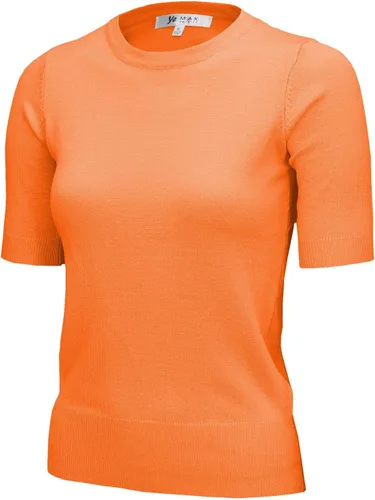 Vista 21 de YEMAK Suéter de Punto Top para Mujer – Media Manga Cuello Redondo Básico Casual Ajuste Clásico Ligero de Punto Suave Pullover Tee