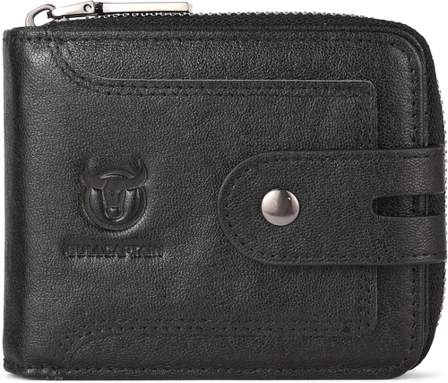 Vista 97 de LUKZIJAES Billetera de cuero genuino para hombre, con bloqueo RFID, delgada, plegable, bolsillo frontal, #3-Café, Vintage