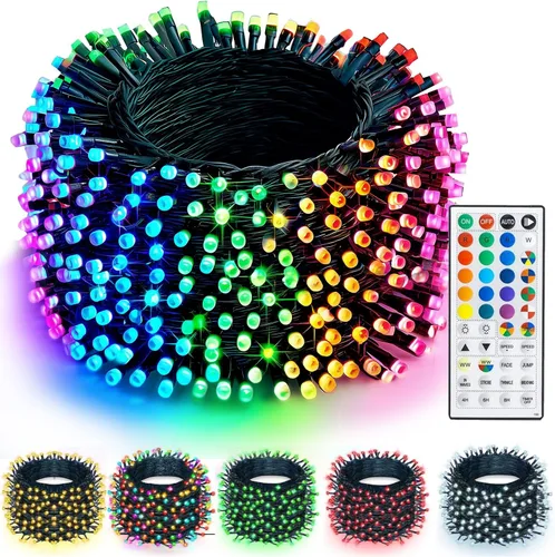 Vista 36 de TW SHINE - Luces de Navidad que cambian de color, 200 luces LED RGB de 66 pies, luces de Halloween para exteriores con control remoto, impermeables