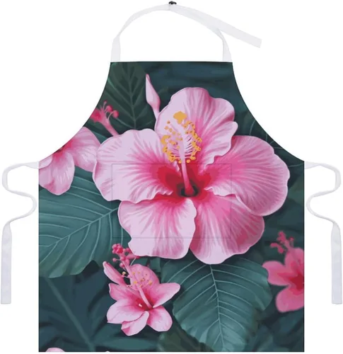 Vista 7 de MUSM Hawaii Pink Flower Apron，Classic Vintage Funny with Pockets Aprons,Adjustable Bib Waterdrop Resistant for Kitchen Cooking Restaurant BBQ