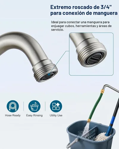 Vista 3 de Aolemi Grifo para lavadero utilitario, extremo roscado NPT de 3/4", níquel Níquel cepillado