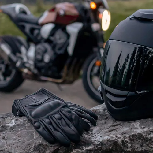 Vista 6 de Harssidanzar Guantes de cuero de motocicleta para hombre pantalla táctil GM028 Negro (actualización)