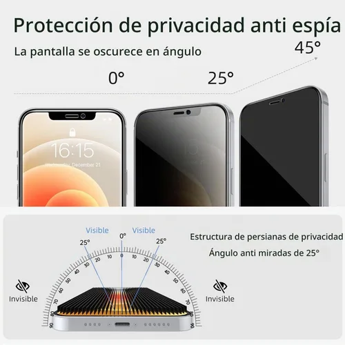 Vista 3 de ruwa Protector de pantalla de privacidad para iPhone 12 Pro Max [6.7 pulgadas] [2 unidades] Película de vidrio templado antiespía con marco