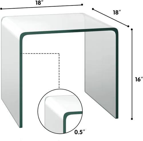 Vista 3 de Mesa auxiliar de vidrio templado, mesa de café transparente en forma de U con esquinas redondeadas y almohadilla antideslizante para el pie, mesa