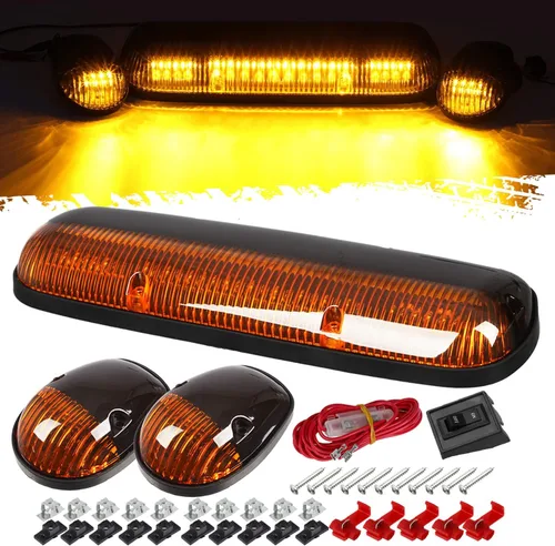 Vista 8 de Partsam 3 piezas de lente de cubierta ahumada blanca 30 LED marcador de cabina de techo + paquete de cables compatibles con Silverado/Sierra 1500