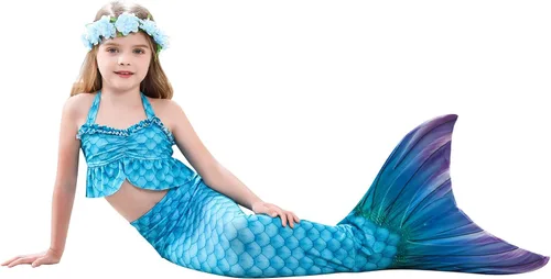 Vista 2 de Traje de baño para niñas de 5 a 12 años de edad, cola de sirena y aleta