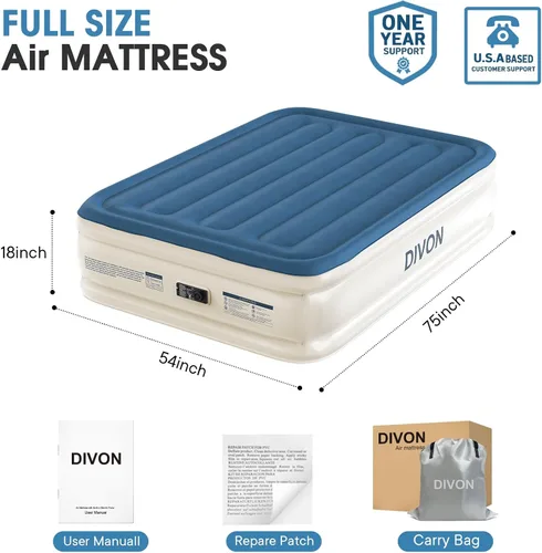 Vista 6 de Colchón de aire DIVON Full con bomba incorporada, colchón inflable de 18'' de grosor en 3 minutos, colchón hinchable plegable, colchón de aire