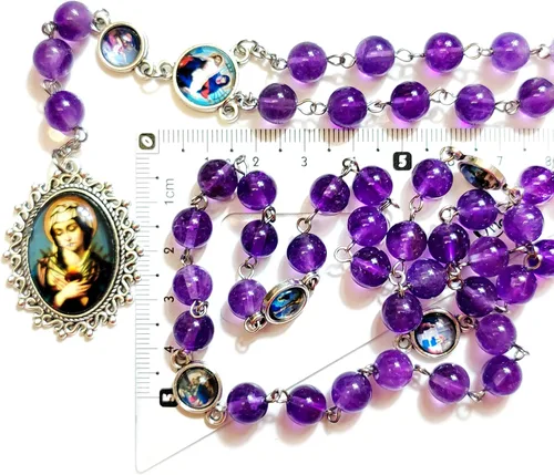 Vista 6 de Seven Sorrows Rosario Beads Chaplet Cristal Natural Rosery Cross Regalos católicos
