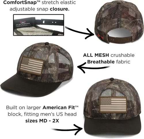 Vista 4 de Paramount Outdoors Gorra All Mesh Breeze de bandera estadounidense, malla aplastable, gorra de cuerda para sombrero de camionero