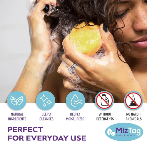 Vista 2 de Miztag Home & Health Barra acondicionadora – Jabón natural sólido para el cabello – Embalaje vegano sin residuos – Aroma de manzanilla – Regalo
