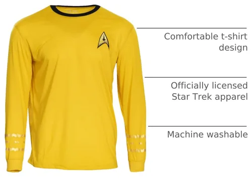 Vista 4 de Star Trek - Camiseta de manga larga para disfraz de Halloween, Capitán Kirk, Ingeniería, Cosplay Amarillo