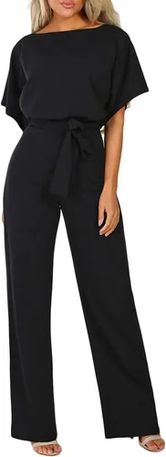 Vista 2 de Dokotoo Jumpsuits for Women Casual Loose Batwing Sleeve Dressy Crewneck Rompers Long Pants Belted Wide Leg Overall