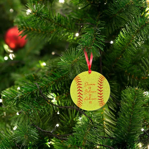 Vista 3 de Roowest 12 adornos para árbol de Navidad de sóftbol 2024, personalizados, redondos, brillantes, acrílico, para colgar en el árbol de Navidad, regalo