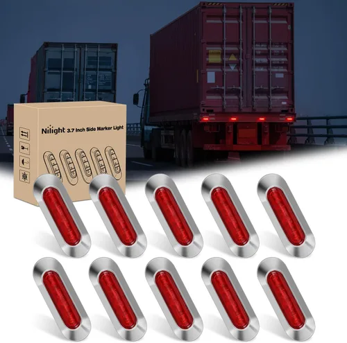 Vista 12 de Nilight 3 Inch Amber Oval LED Marker Lights 10PCS Clear Lens Side Clearance Lights 12V DC IP67 Waterproof Chrome Housing for Semi Truck Trailer RV