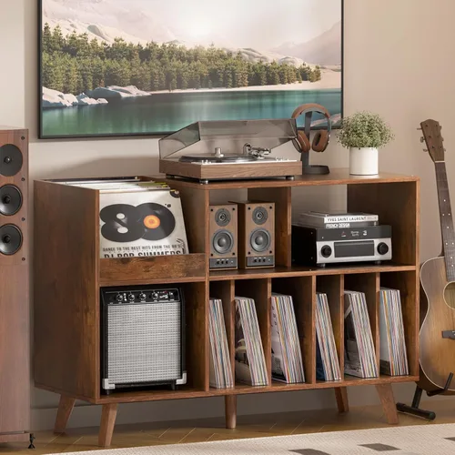 Vista 19 de LELELINKY Soporte grande para tocadiscos, soporte giratorio con almacenamiento, soporte para discos de vinilo con área de visualización, mesa