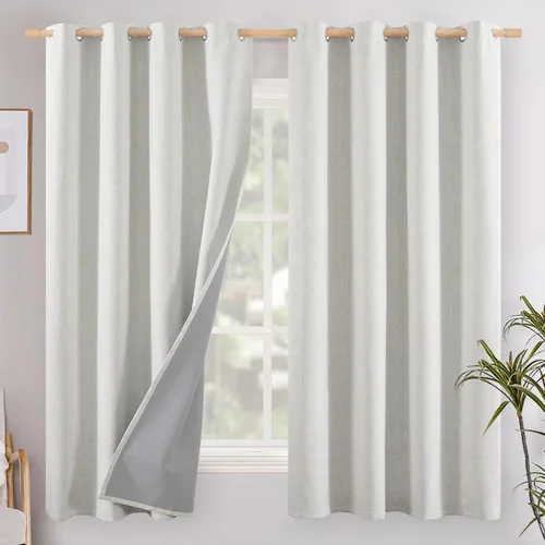 Vista 98 de YoungsTex - Cortinas opacas de lino para dormitorio, oscurecimiento de la habitación, cortinas con textura de lino, paneles con aislamiento térmico
