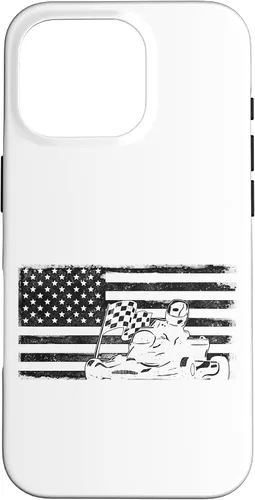 Vista 20 de iPhone 16 Go Kart Racing American Flag Vintage Case