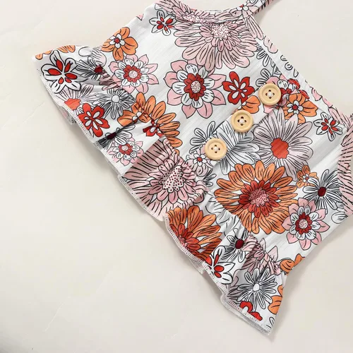 Vista 5 de Ropa de verano para bebé recién nacida, mameluco de punto con cuello halter, estampado de leopardogirasol, pantalones de verano